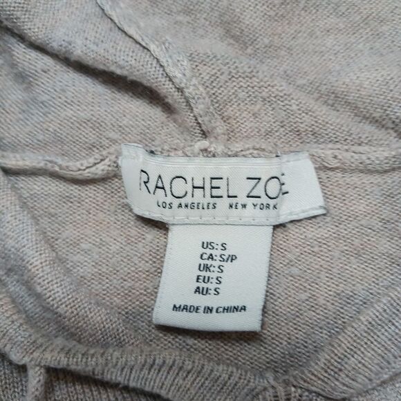 Hooded Cashmere Blend Sweater LOVE Logo by Rachel Zoe. Woman's Small. Earth Tone - Picture 3 of 9